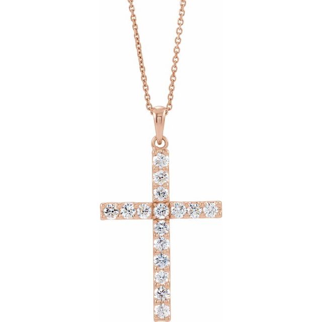 14k-rose-1/5-ctw-natural-diamond-cross-18"-necklace