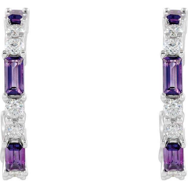14k-white-natural-amethyst-&-1/2-ctw-natural-diamond--hoop-earrings