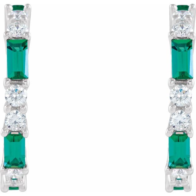 14k-white-lab-grown-emerald-&-1/2-ctw-natural-diamond--hoop-earrings