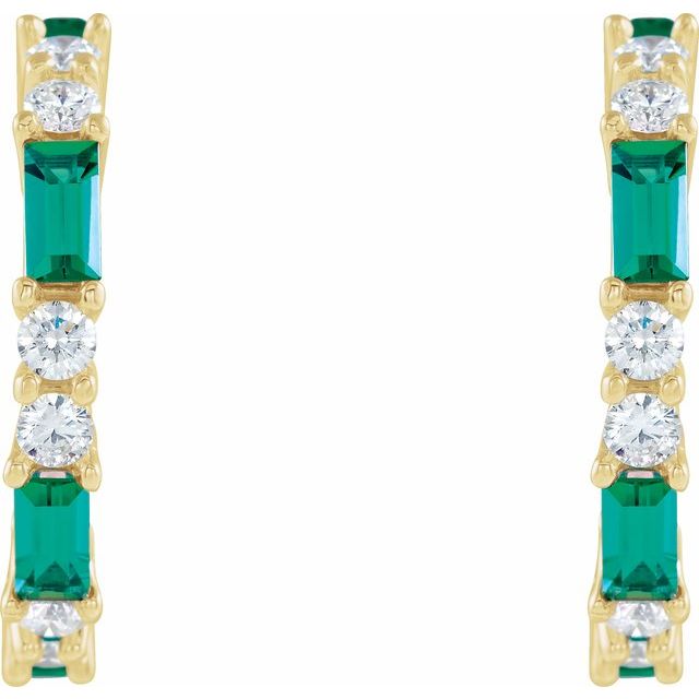 14k-yellow-gold-lab-grown-emerald-&-1/2-ctw-natural-diamond--hoop-earrings