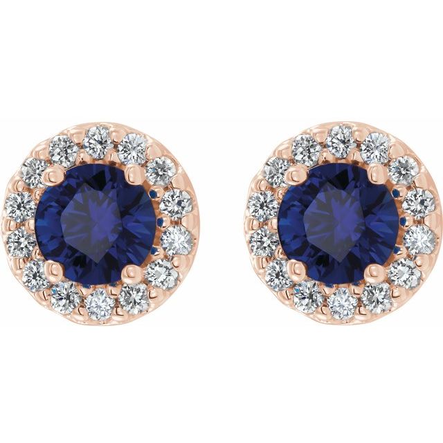 14k-rose--lab-grown-blue-sapphire-&-1/8-ctw-natural-diamond-earrings
