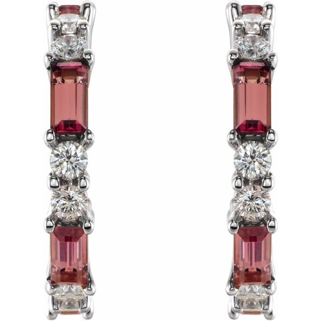 14k-white-natural-pink-tourmaline-&-1/2-ctw-natural-diamond--hoop-earrings
