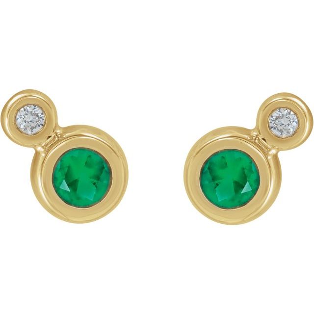 14k-yellow--natural-emerald-&-1/8-ctw-natural-diamond-earrings