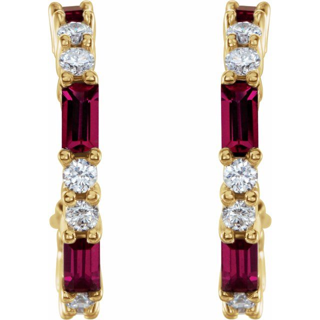 14k-yellow-gold-lab-grown-ruby-&-1/2-ctw-natural-diamond--hoop-earrings