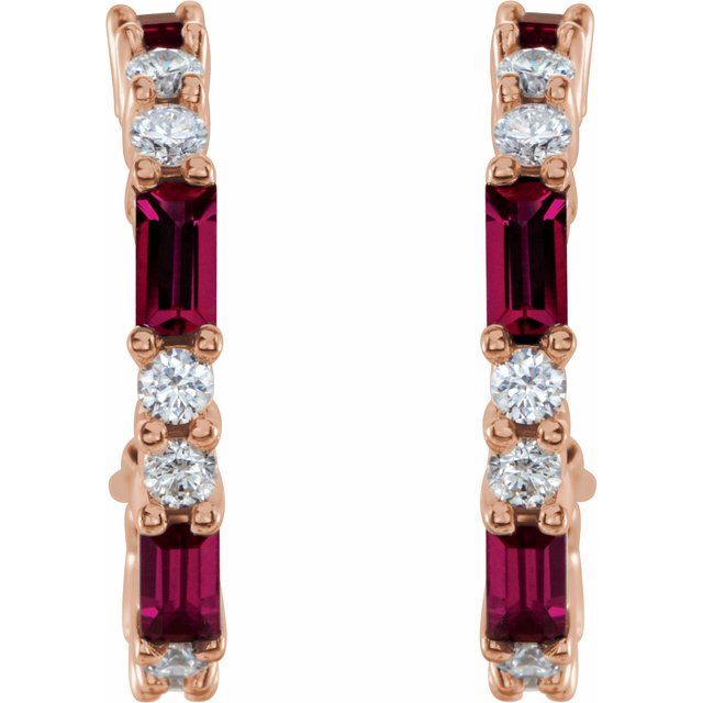 14k-rose-natural-ruby-&-1/2-ctw-natural-diamond--hoop-earrings