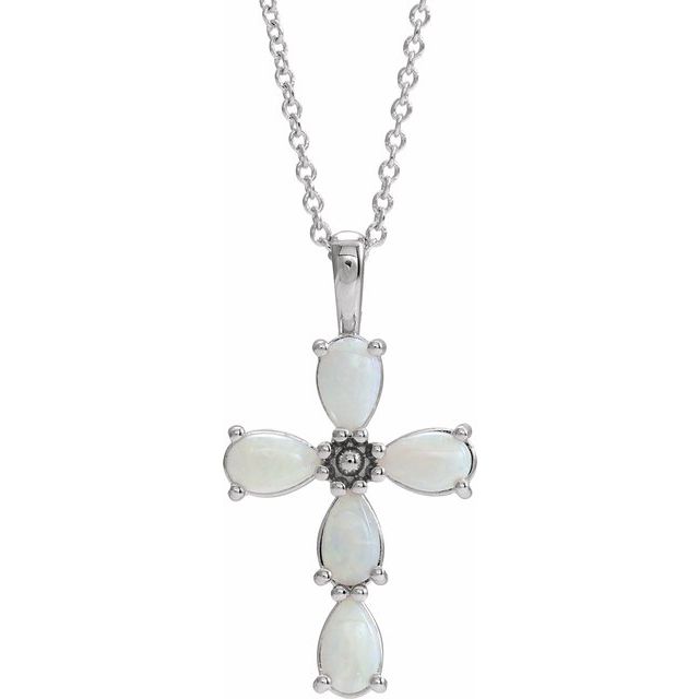 14k-white-natural-white-opal-cabochon-cross-16-18"-necklace