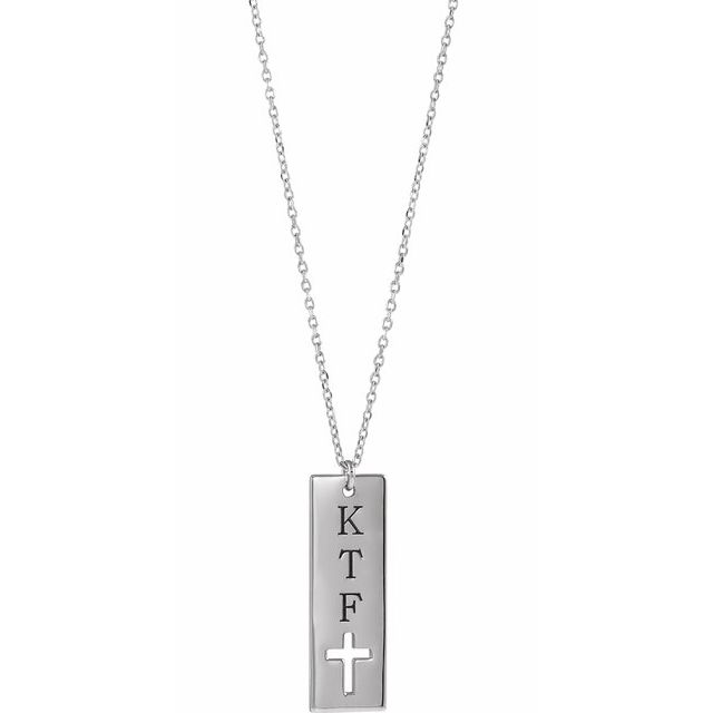 14k-white-engravable-pierced-cross-bar-16-18"-necklace