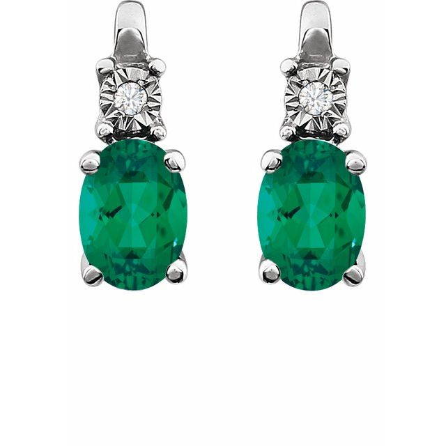 14k-white--lab-grown-emerald-&-.02-ctw-natural-diamond-earrings
