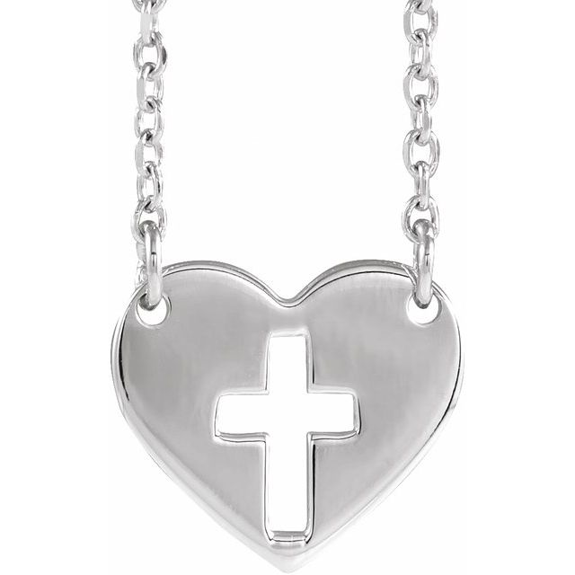 14k-white-pierced-cross-heart-16-18"-necklace