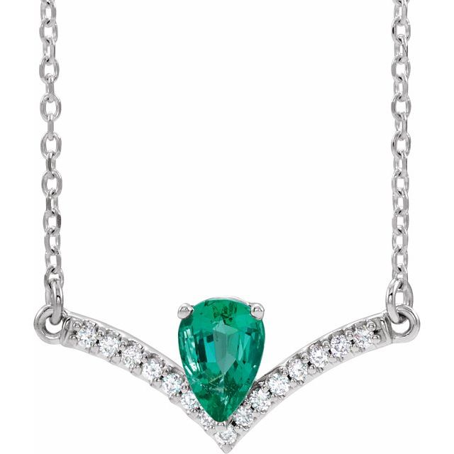 14k-white-lab-grown-emerald-&-.06-ctw-natural-diamond-16"-necklace