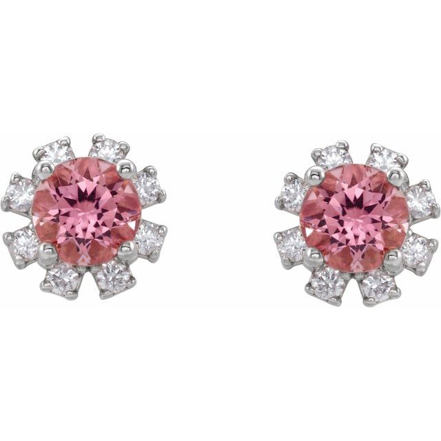 sterling-silver-natural-pink-tourmaline-&-1/2-ctw-natural-diamond-earrings