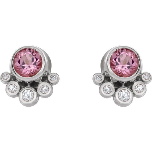 14k-white-natural-pink-tourmaline-&-1/8-ctw-natural-diamond-earrings