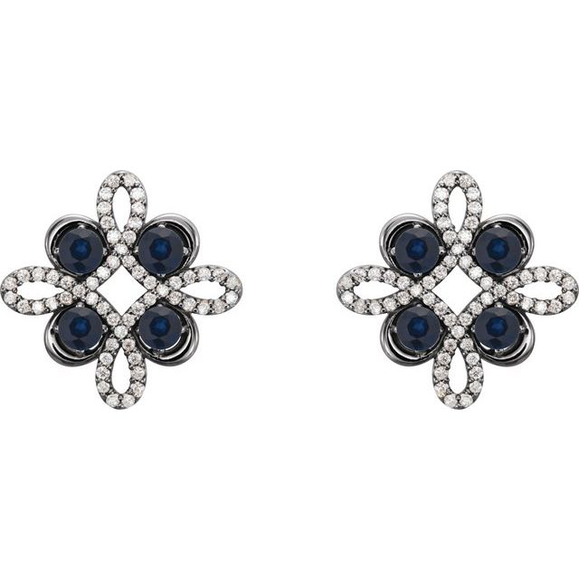 14k-white-lab-grown-blue-sapphire-&-1/4-ctw-natural-diamond-earrings