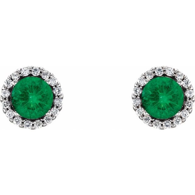 14k-white--natural-emerald-&-1/10-ctw-natural-diamond-earrings