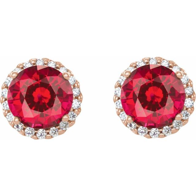 14k-rose-gold--lab-grown-ruby-&-1/8-ctw-natural-diamond-earrings