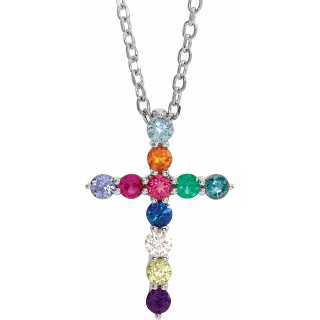 14k-white-natural-multi-gemstone-&-.03-ct-natural-diamond-cross-16-18"-necklace