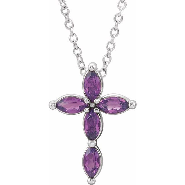 14k-white-lab-grown-alexandrite-cross-16-18"-necklace