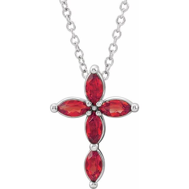 14k-white-lab-grown-ruby-cross-16-18"-necklace