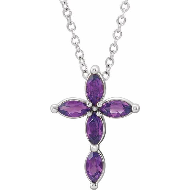 14k-white-natural-amethyst-cross-16-18"-necklace