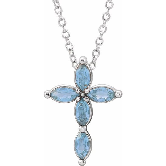 14k-white-natural-aquamarine-cross-16-18"-necklace