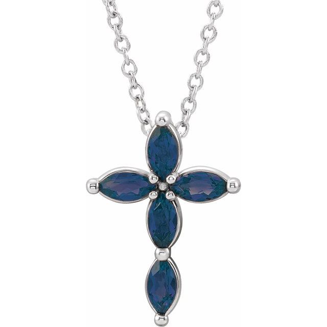 14k-white-natural-blue-sapphire-cross-16-18"-necklace