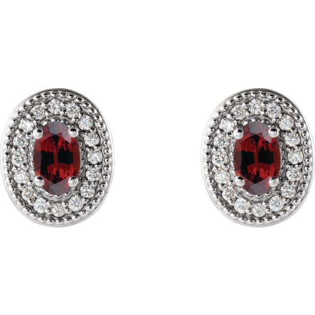 14k-white--natural-mozambique-garnet-&-1/8-ctw-natural-diamond-halo-style-earrings