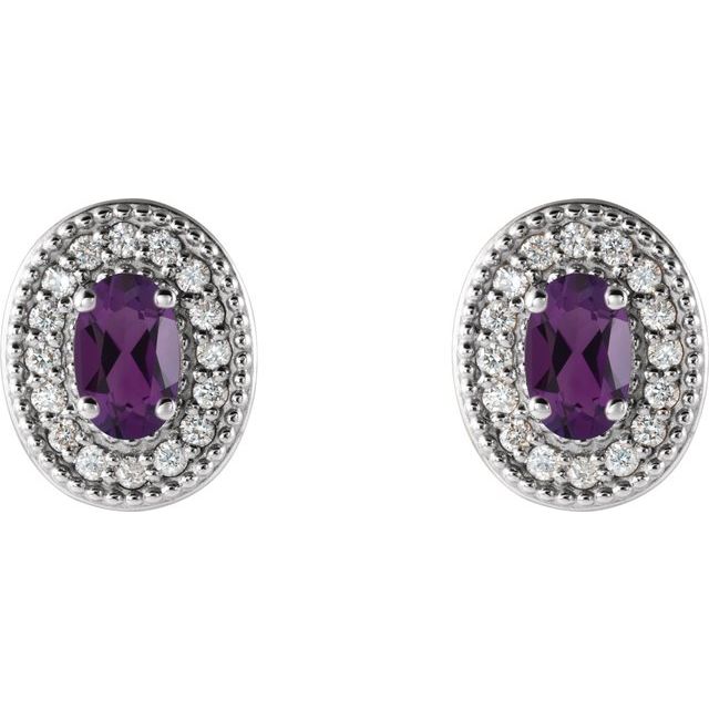 14k-white---natural-amethyst-&-1/8-ctw-natural-diamond-halo-style-earrings