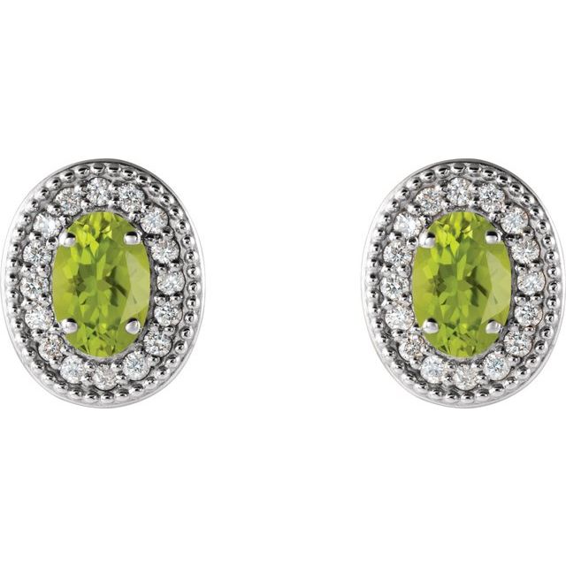 14k-white--natural-peridot-&-1/8-ctw-natural-diamond-halo-style-earrings