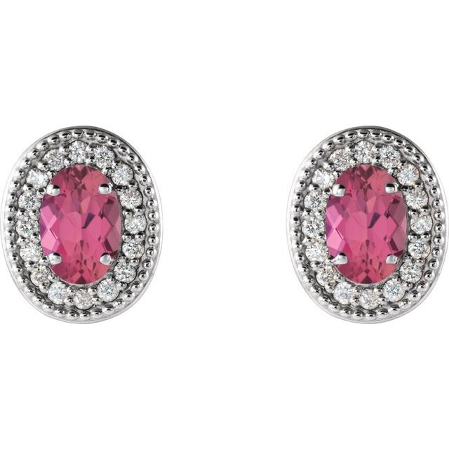 14k-white--natural-pink-tourmaline-&-1/8-ctw-natural-diamond-halo-style-earrings
