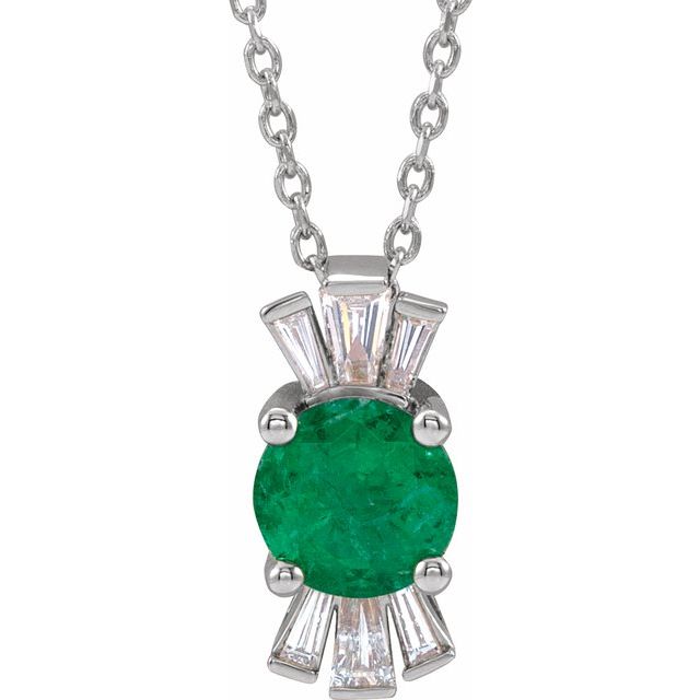 14k-white-natural-emerald-&-1/6-ctw-natural-diamond-16-18"-necklace