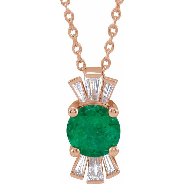 14k-rose-lab-grown-emerald-&-1/6-ctw-natural-diamond-16-18"-necklace
