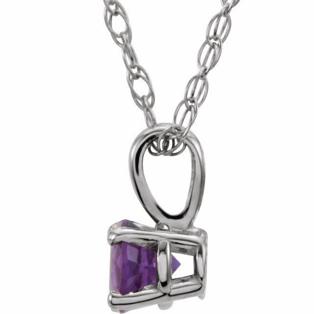 14k-white--imitation-amethyst-youth-solitaire-14"-necklace