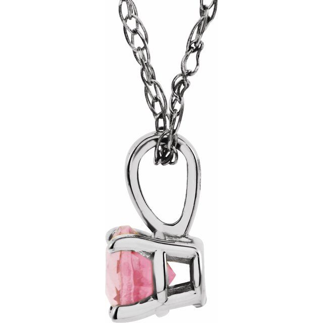 14k-white--natural-pink-tourmaline-youth-solitaire-14"-necklace