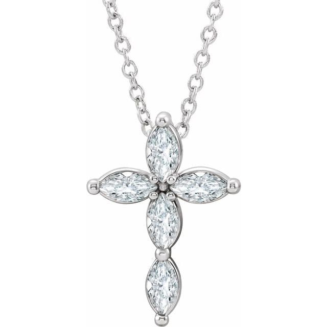14k-white-1/3-ctw-natural-diamond-cross-16-18"-necklace