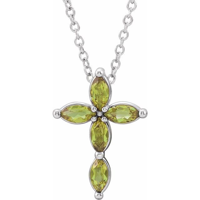 14k-white-natural-peridot-cross-16-18"-necklace