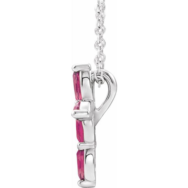 14k-white-natural-pink-tourmaline-cross-16-18"-necklace