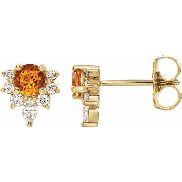 14k-rose-gold-lab-grown-blue-sapphire-&-1/6-ctw-natural-diamond-earrings