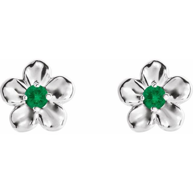 14k-white-imitation-emerald-may-birthstone-flower-earrings