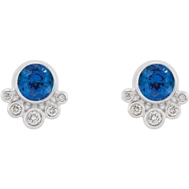 14k-white-lab-grown-blue-sapphire-&-1/8-ctw-natural-diamond-earrings