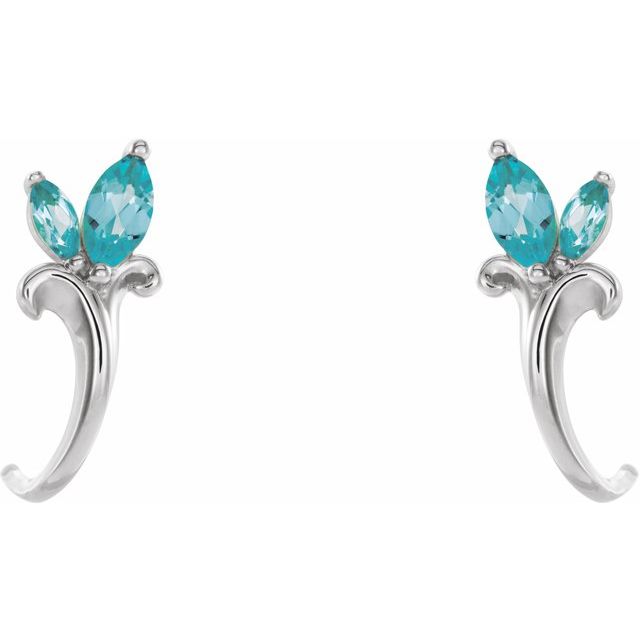 14k-white-natural-blue-zircon-floral-j-hoop-earrings
