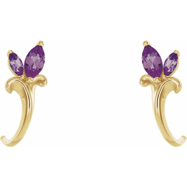 14k-yellow-lab-grown-alexandrite-floral-j-hoop-earrings