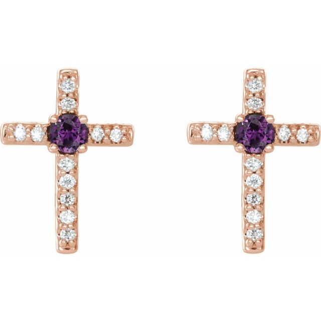 14k-rose-natural-alexandrite-&-.05-ctw-natural-diamond-cross-earrings