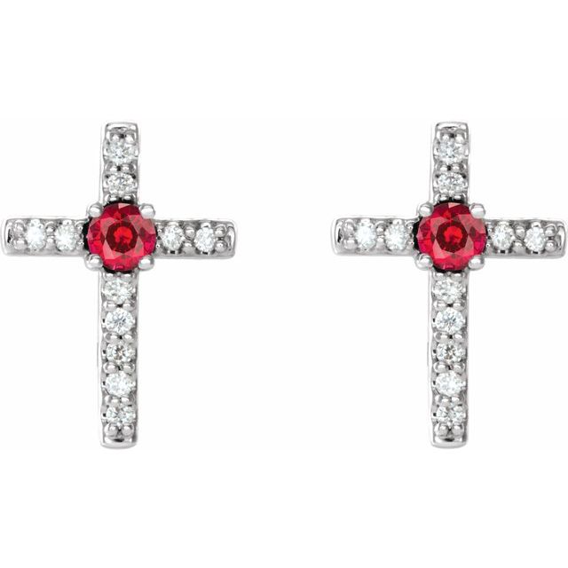 14k-white-natural-ruby-&-.05-ctw-natural-diamond-cross-earrings