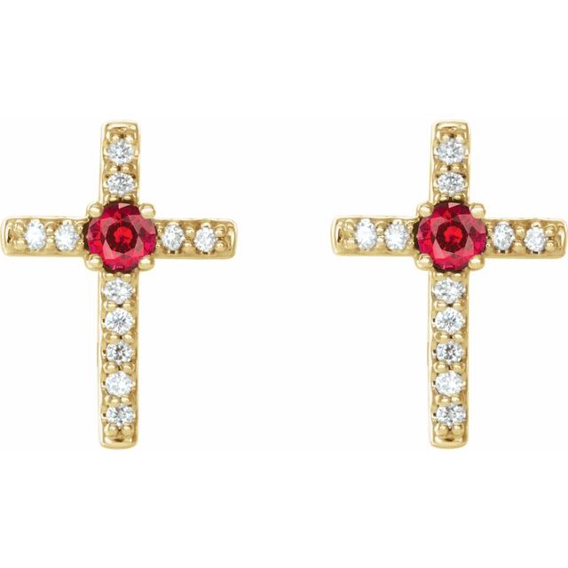 14k-yellow-lab-grown-ruby-&-.05-ctw-natural-diamond-cross-earrings