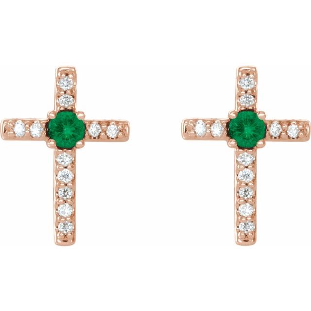 14k-rose-lab-grown-emerald-&-.05-ctw-natural-diamond-cross-earrings