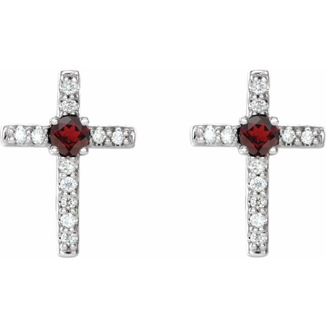 14k-white-natural-mozambique-garnet-&-.05-ctw-natural-diamond-cross-earrings