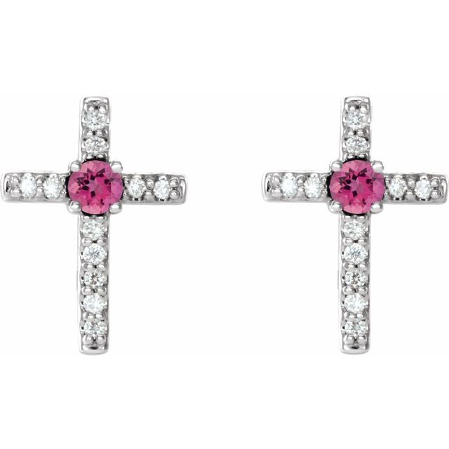 14k-white-natural-pink-tourmaline-&-.05-ctw-natural-diamond-cross-earrings