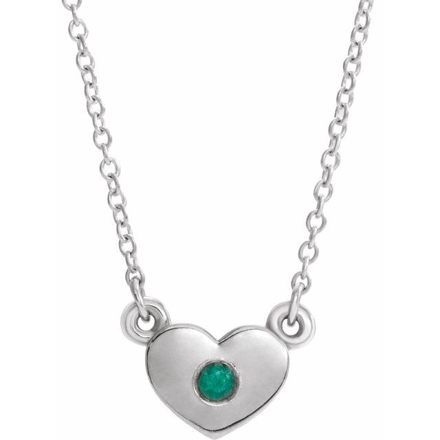 14k-white-natural-emerald-heart-16"-necklace