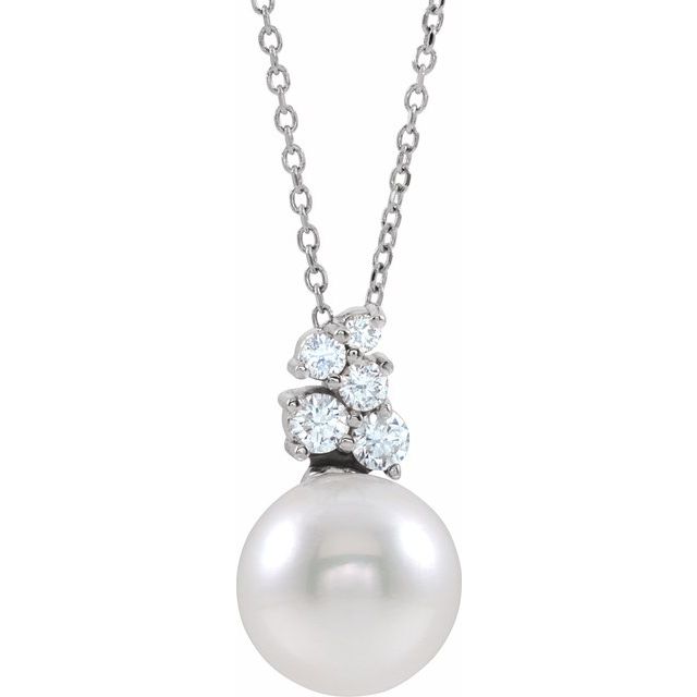 14k-white-cultured-white-freshwater-pearl-&-1/4-ctw-natural-diamond-16-18"-necklace