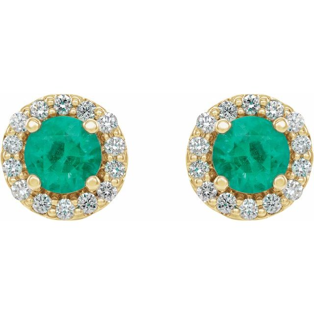 14k-yellow--natural-emerald-&-1/8-ctw-natural-diamond-earrings